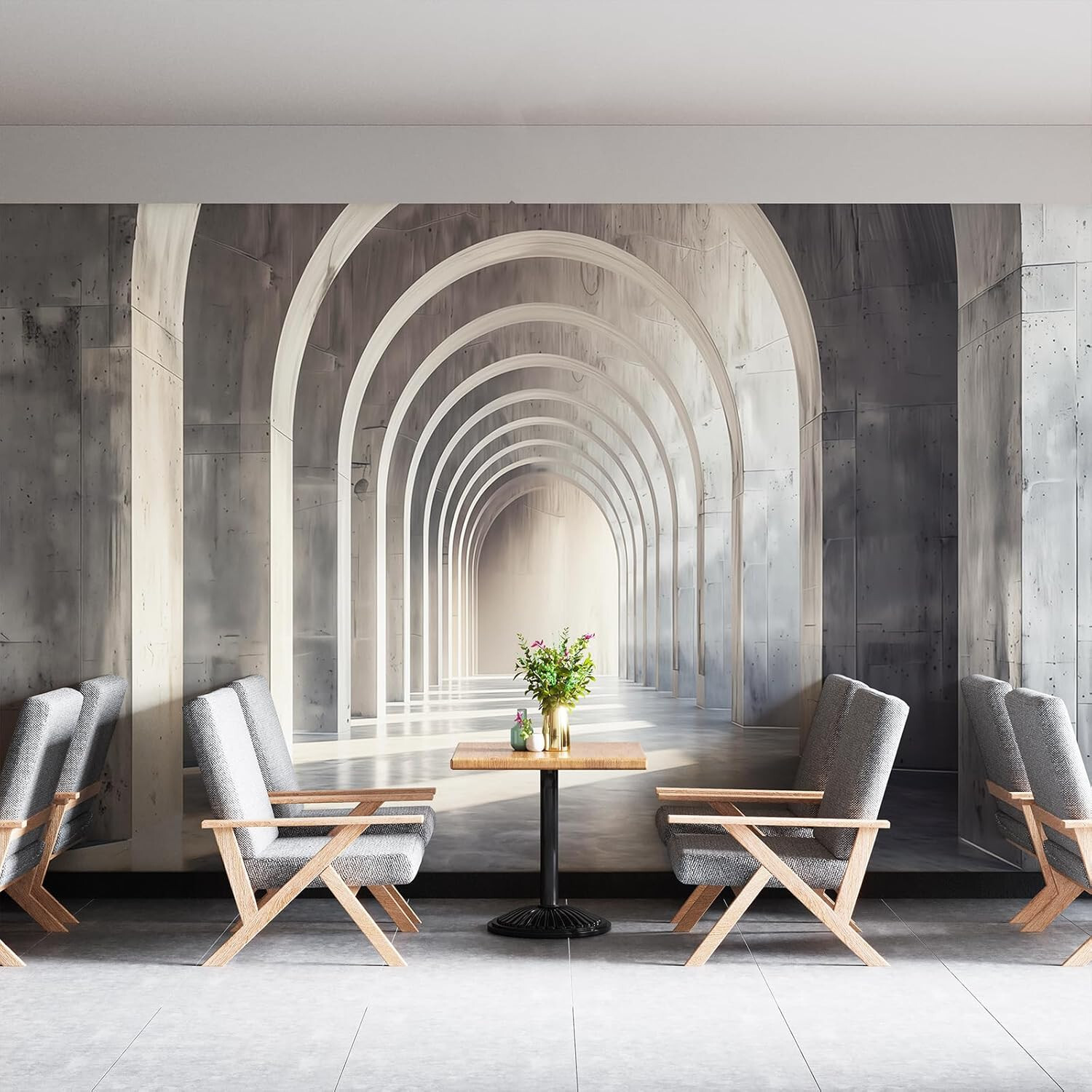 3D Wallpaper Archway Wall Mural Peel & Stick Modern Space Door Gray 148" x 98"