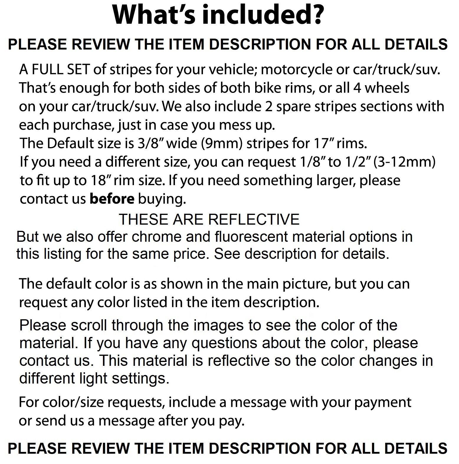 3M REFLECTIVE RIM STRIPES WHEEL DECALS TAPE STICKERS MOTORCYCLE CAR for 17" RIMS