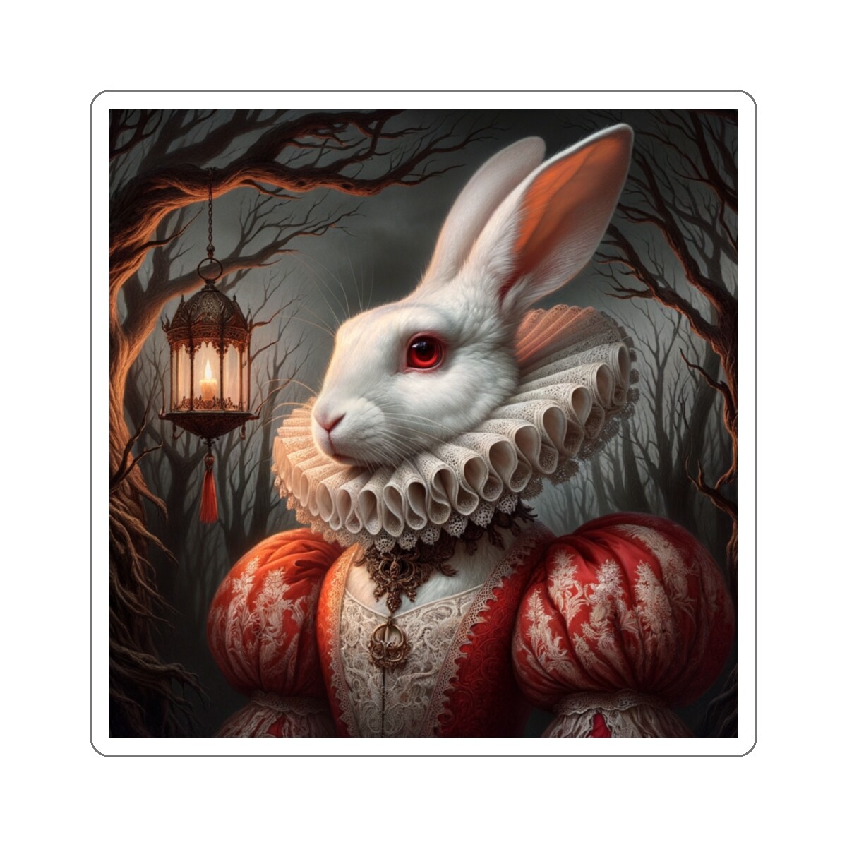 Sticker White Rabbit Gothic Portrait Artwork 2×2 3×3 4×4 6×6
