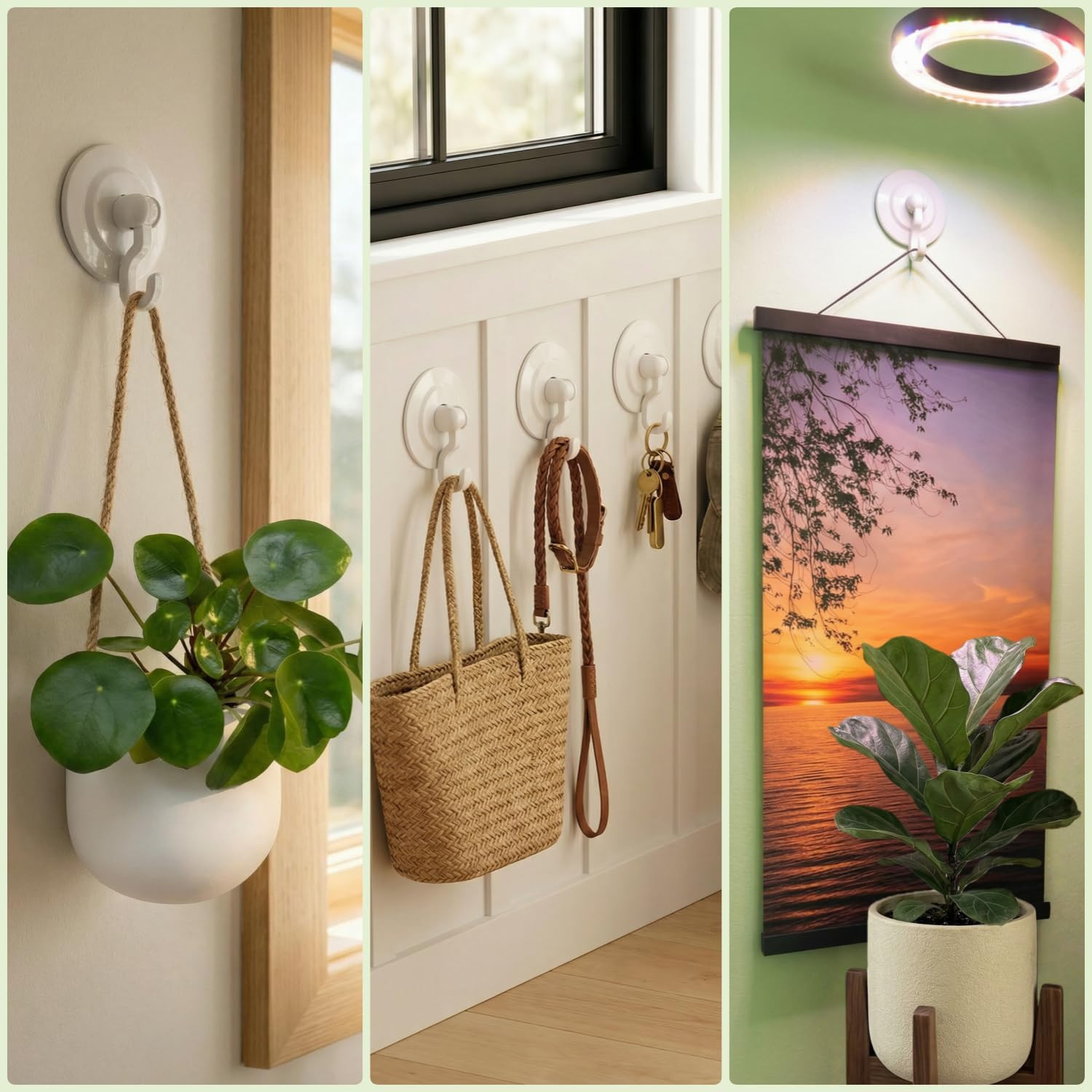 4 Pack 3lb Adhesive Wall Ceiling Hooks 360° Swivel No Drill Hanging Hooks