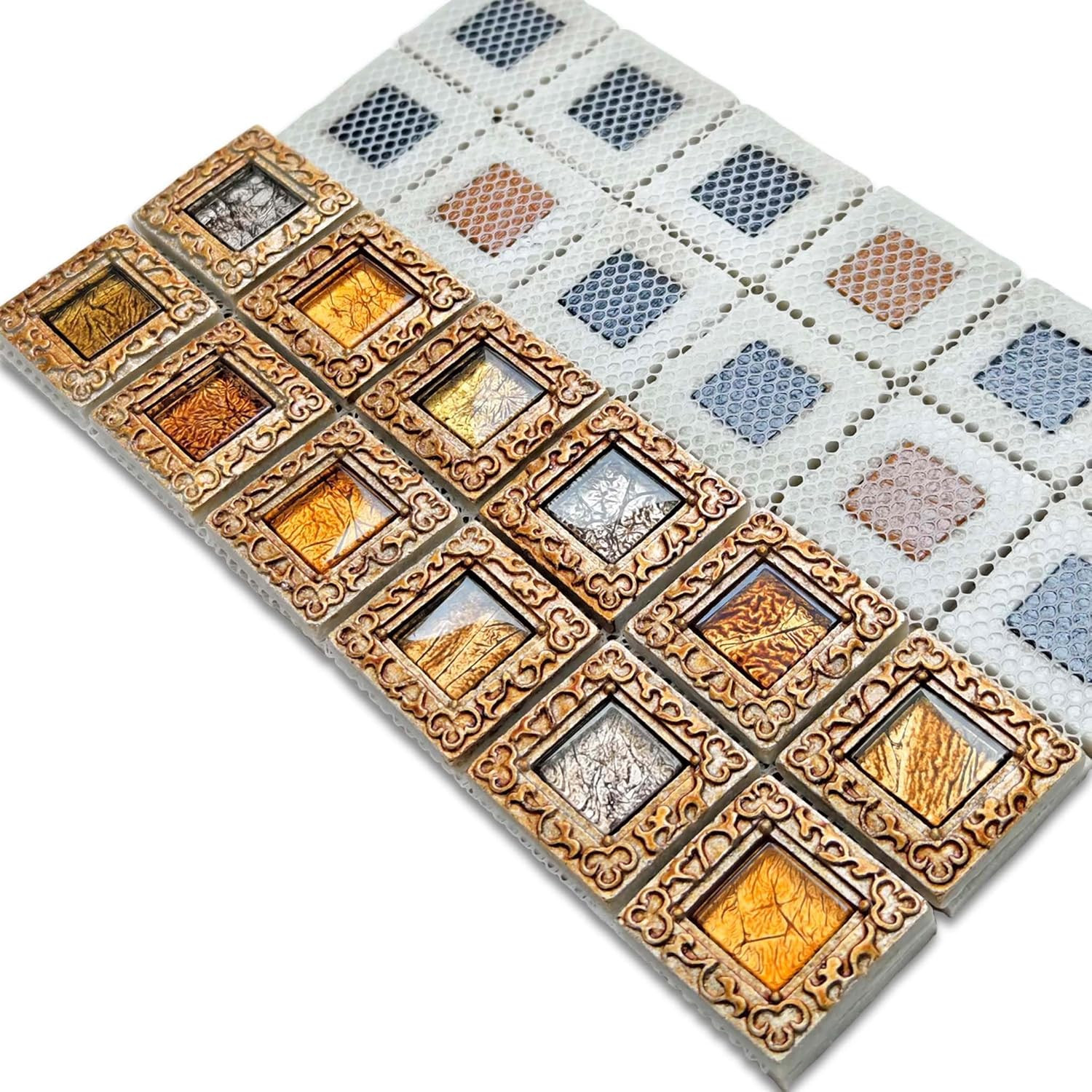 Vintage Framed Glass Mosaic Baroque Style Decorative Tile Window Design for Back