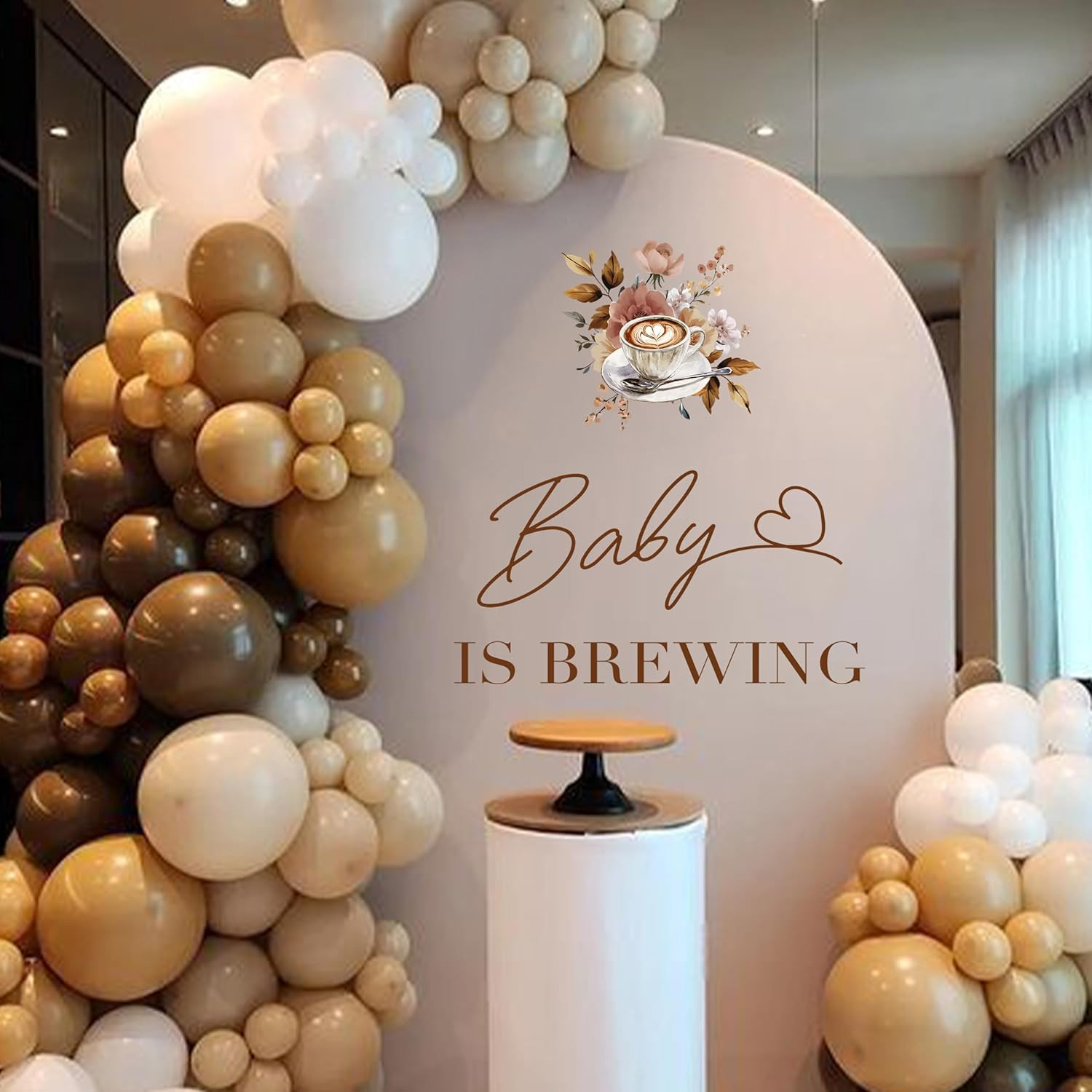 Upfrist Baby Is Brewing Wall Decal – Coffee Floral Themed Gender Reveal Party De