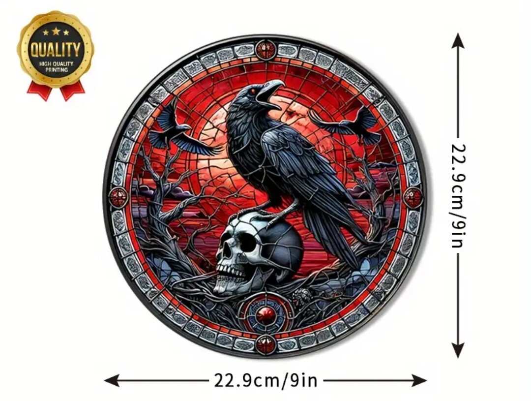 Halloween Gothic Decor – 9" Crow & Skull Window Cling, Static-Free PET Glass…