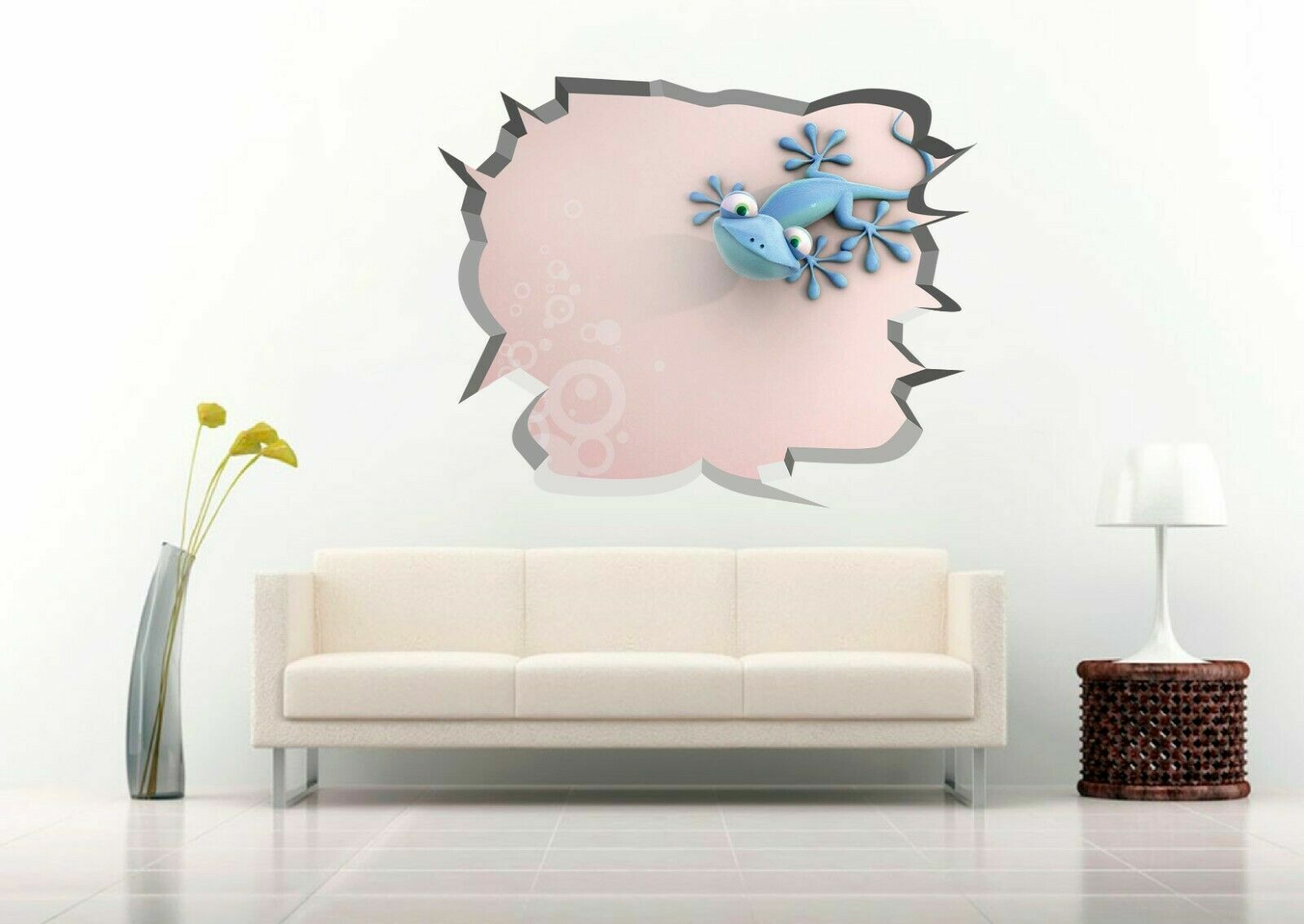 Funny Blue Gecko 3D Crack Hole Wall Decal Vinyl Sticker Mural Art Decor
