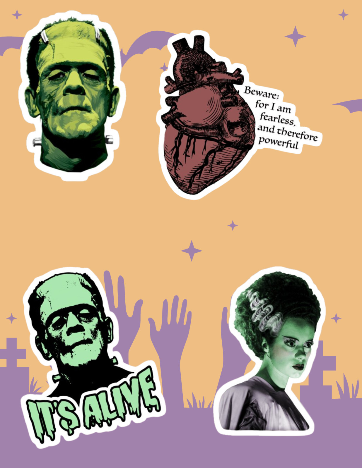 Frankenstein Retro Monster 4pc Sticker Pack