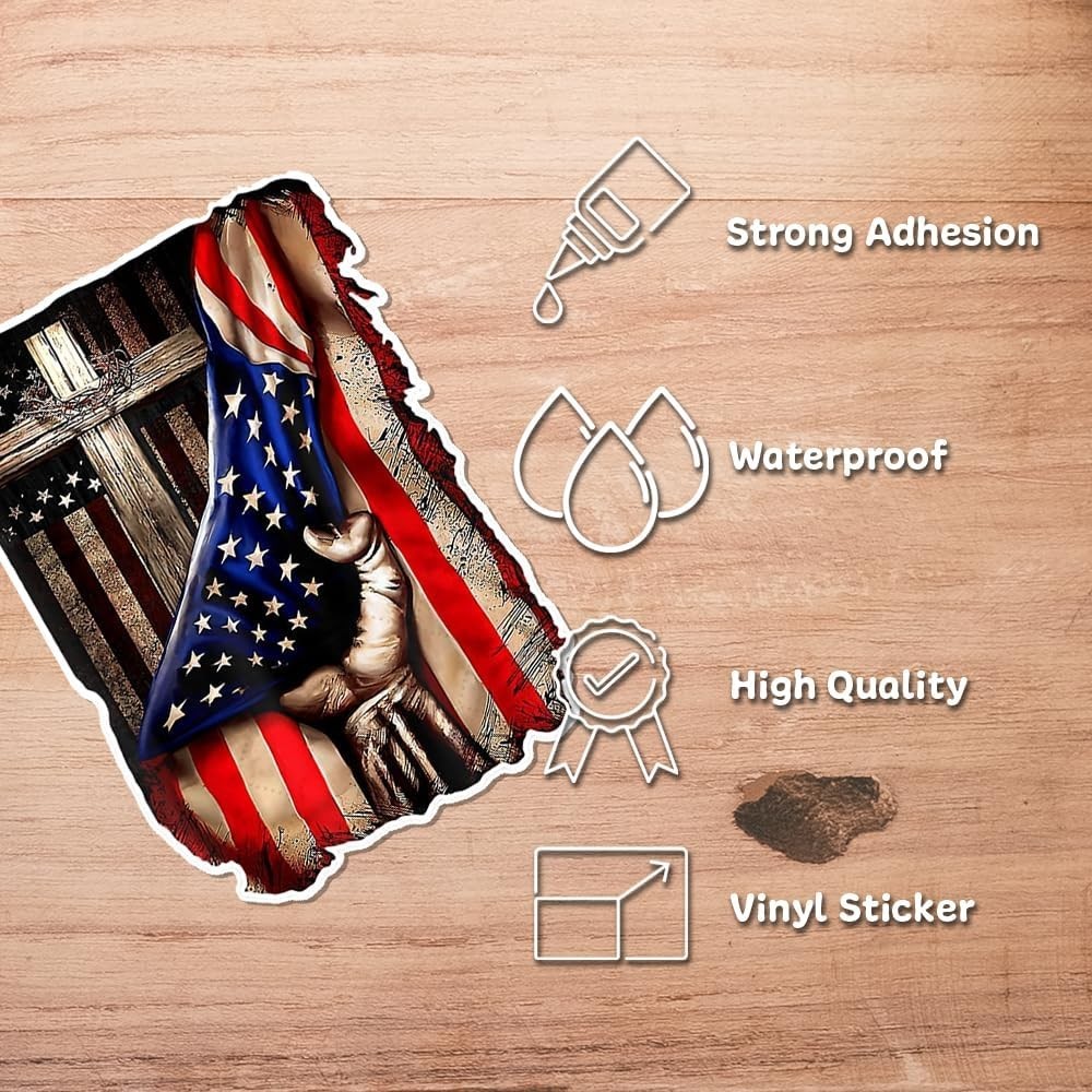 Christian Cross USA Flag Bumper Sticker Religious Patriotic Vinyl Decal 5 x 3.6"