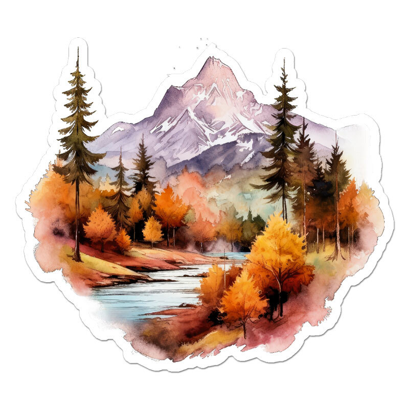 Mountain Stream Trees, Vinyl Decal Sticker, Indoor Outdoor, 3 Sizes, #11952