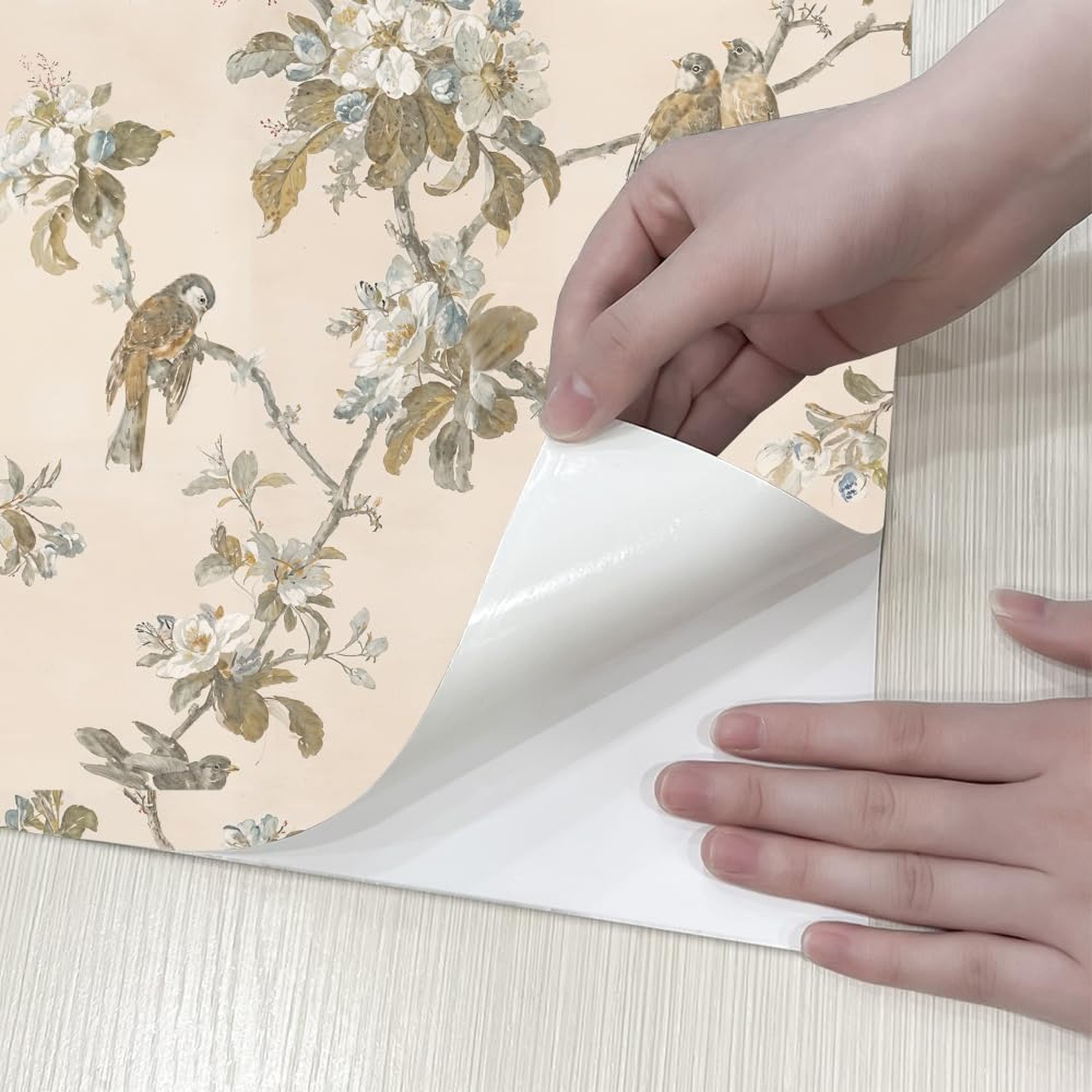 Vintage Floral Peel and Stick Wallpaper, Flowers and Birds, Self-Adhesive, Re…