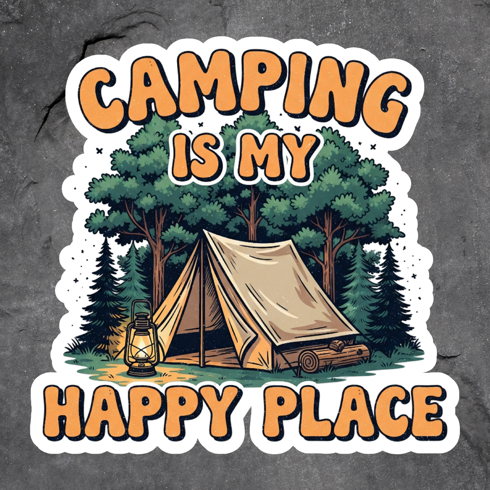 Camping sticker vinyl decal camping is my happy place retro tent forest lamp