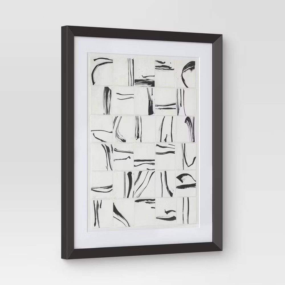 (Set of 2) 16"x20" Patterned Lines Abstract Framed Arts Black – Threshold