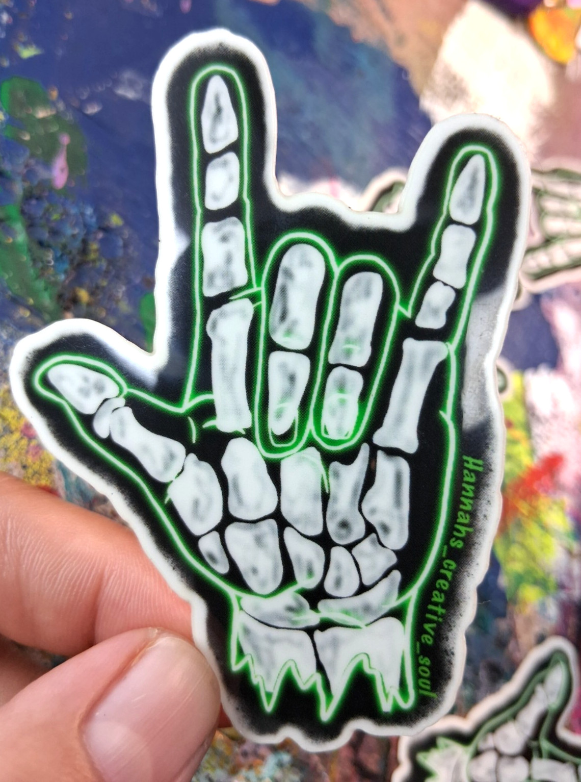 Glow In The Dark Zombie Skeleton Hand Signing I Love You Neon Sign Vinyl Sticker