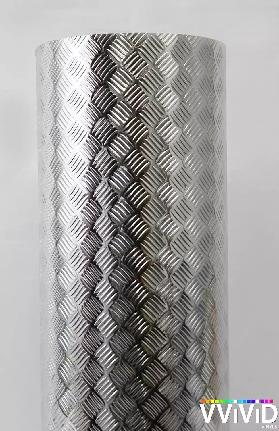 Industrial Utility Diamond Plate Metallic Chrome Finish Vinyl Wrap Silver17.8