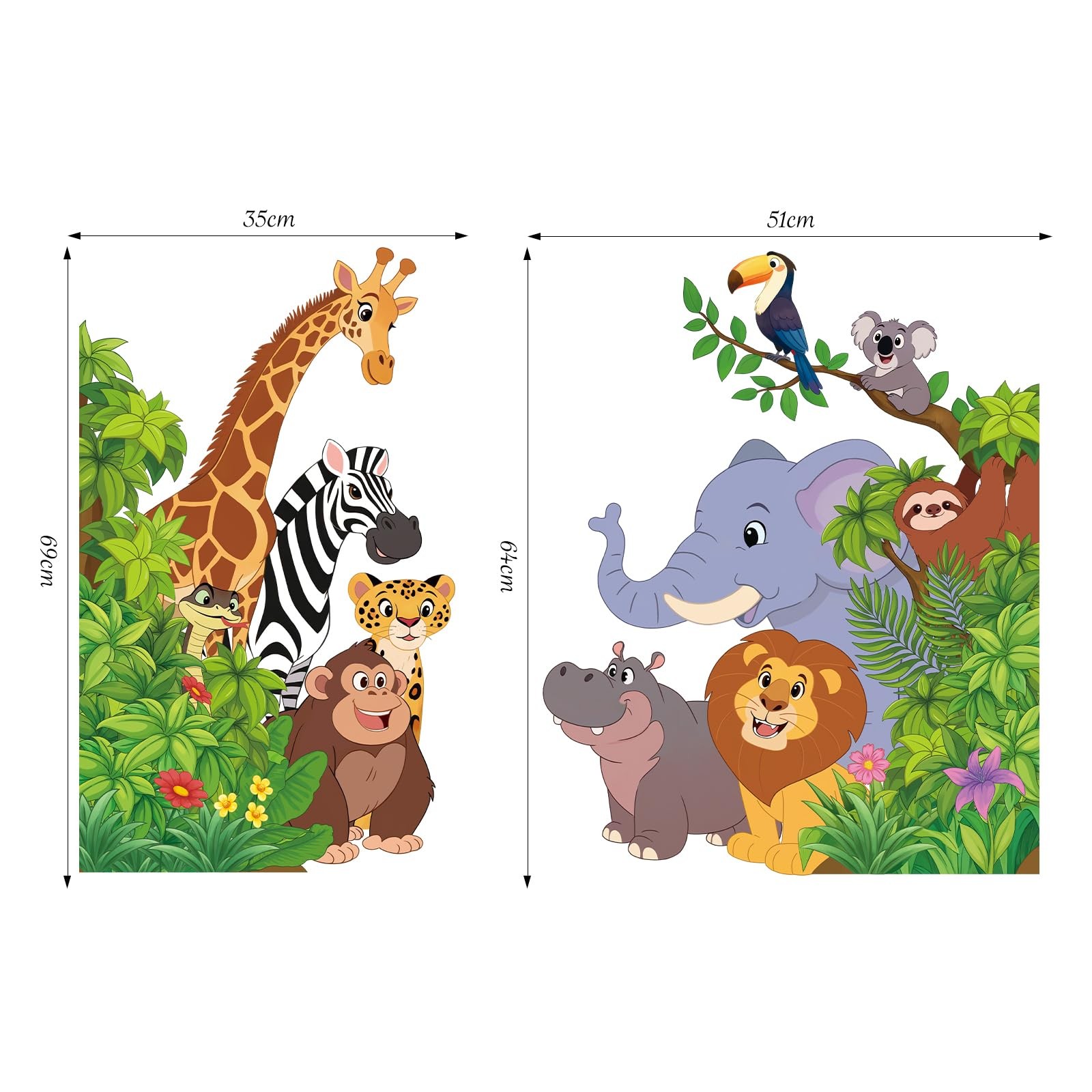Cartoon Jungle Animal Wall Sticker Peel and Stick, Vinyl Safari Wall Decal, E…
