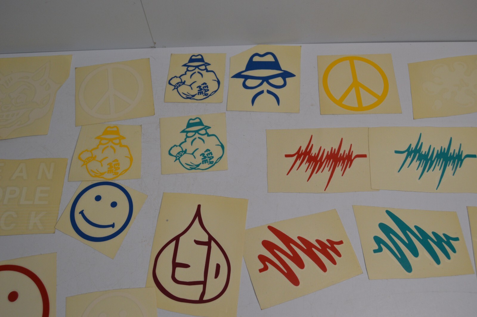 115+ Vintage Vinyl Decals Smiley Peace Stickers Lot 1990's Carnival Collectibles