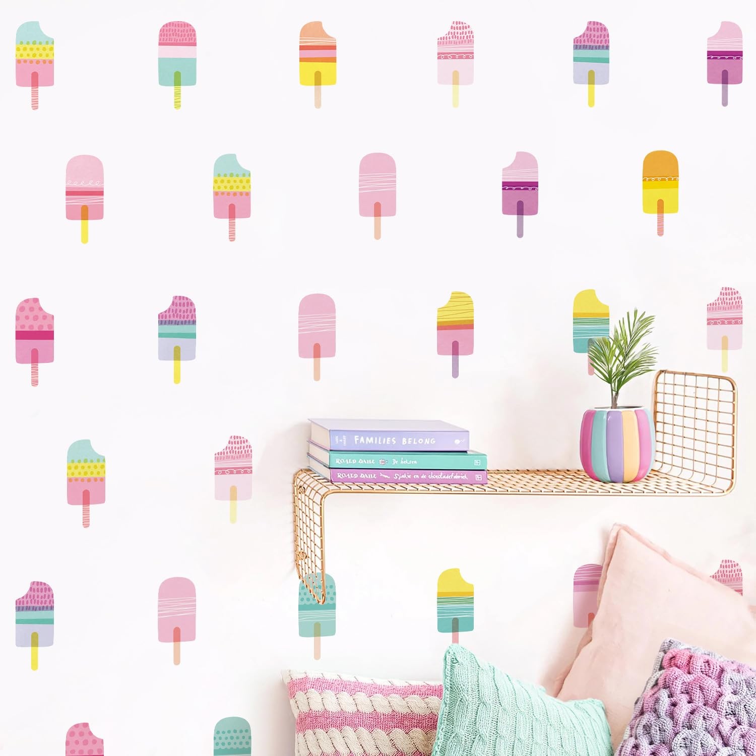 Kasubeso Ice Cream Wall Decals 48 Pcs Peel Stick for Kids Room