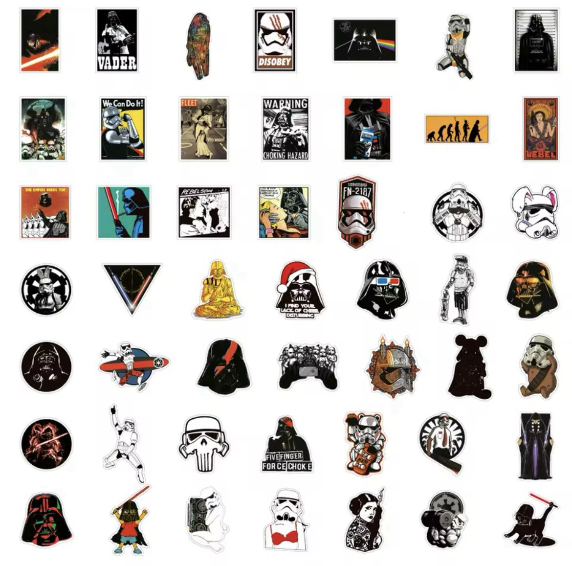Star Wars Dark Side Parody Style Stickers 50pk Darth Vader Stormtroopers Fun ￼