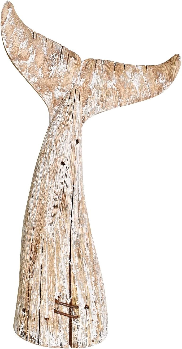 Aecipl Nautical Home Decor Wood Whale Tail Tabletop Statue Decorative (19.5" H)