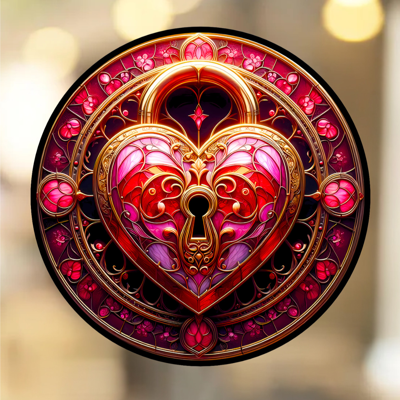 Heart Faux Stained-Glass Valentine WINDOW CLING Suncatcher Size 8"