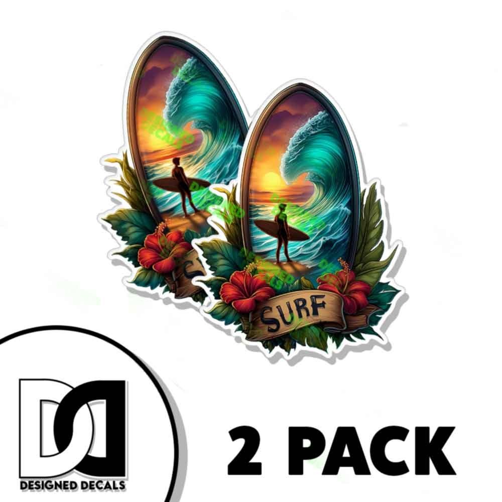 Surf Board Sticker Tropical Vinyl Decal Sticker Die Cut watersports surf 2PK