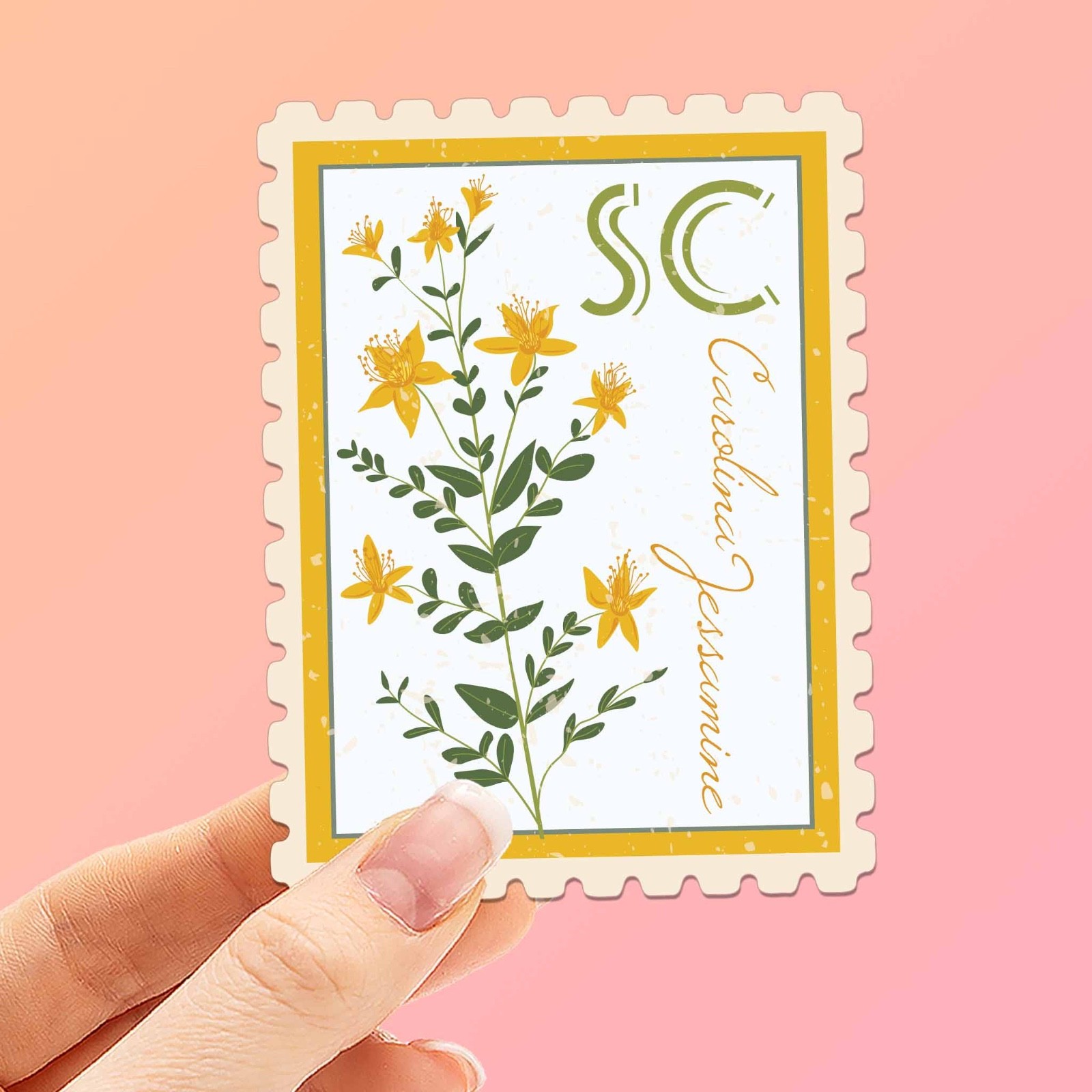 South Carolina State Flower Jessamine Sticker- SC Vintage Stamp Decal for Laptop