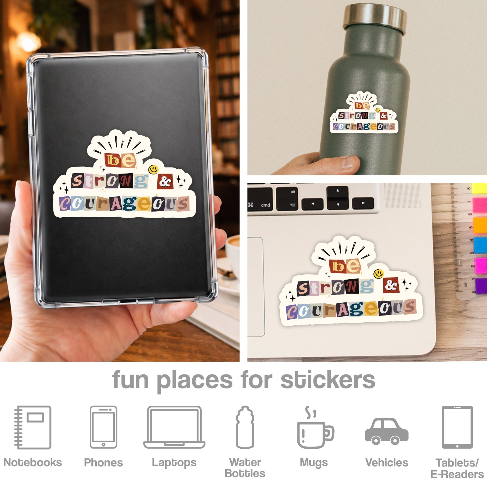 Be Strong and Courageous Sticker Joshua 1:9 Bible Verse Stickers Jesus Religion