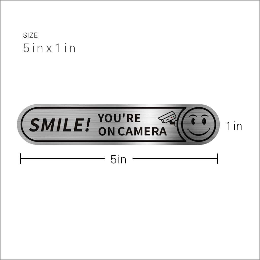 8 pieces Smile You're On Camera Stickers for Cars, Brushed Silver 24 Hour Video
