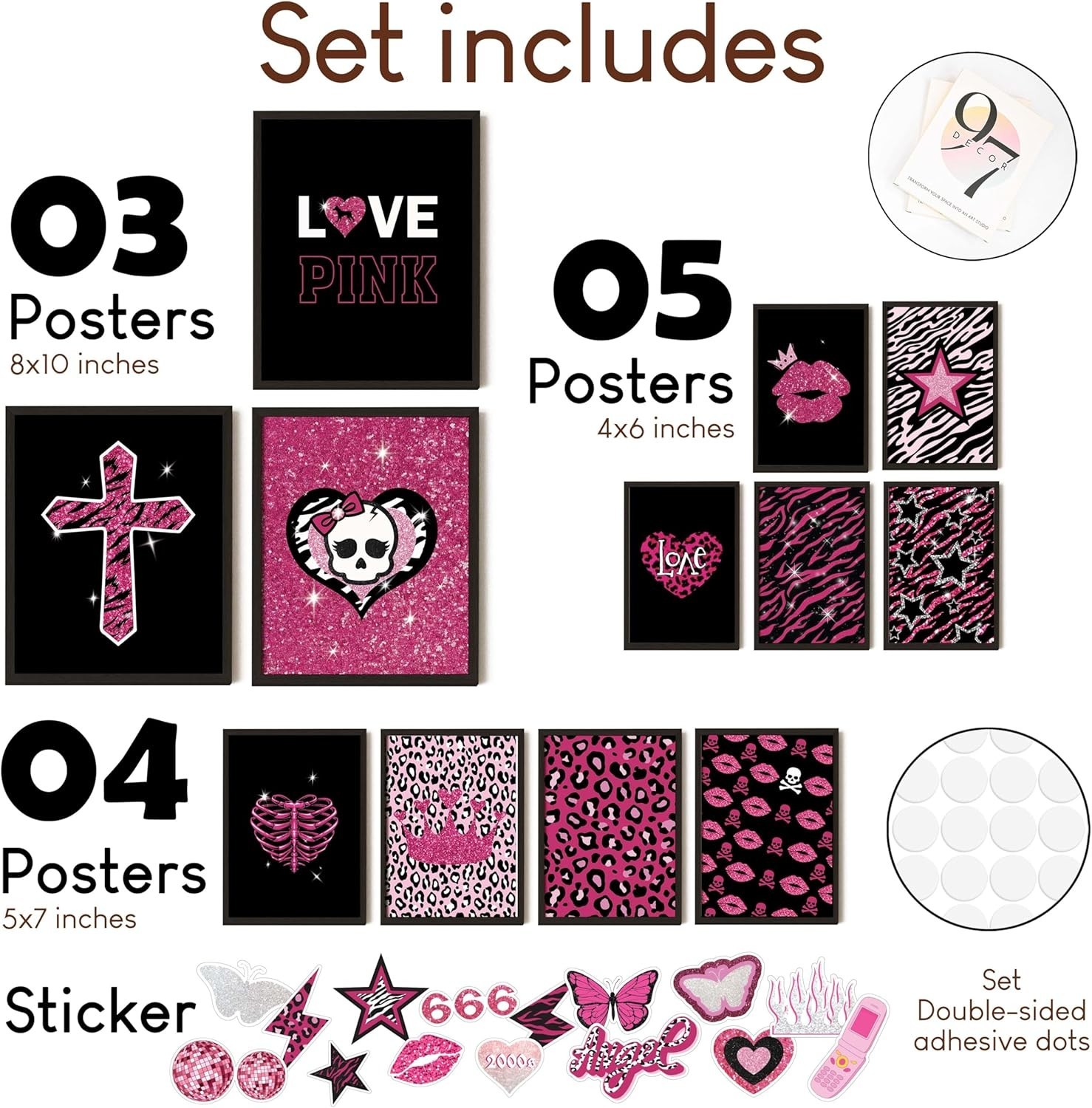 Vibrant Y2K Decor Collection – Unframed Hot Pink Posters for Teens, 12-Piece Set