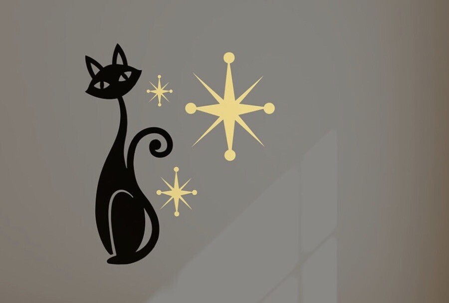 Modern Vintage Cat Starburst With Stars Wall Decal ￼