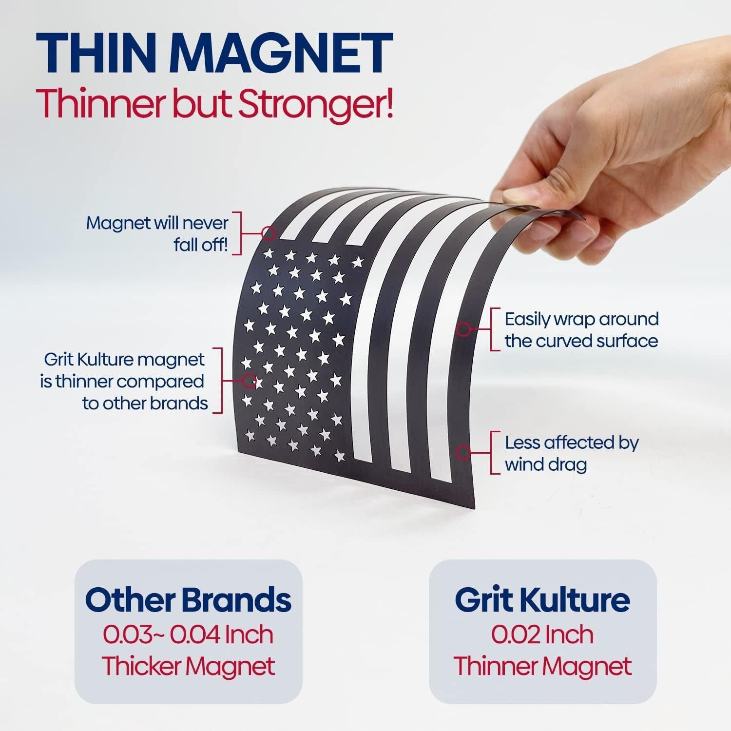 GRITKULTURE American Flag Perfect-Cut Super Magnet 2 Pack with BONUS