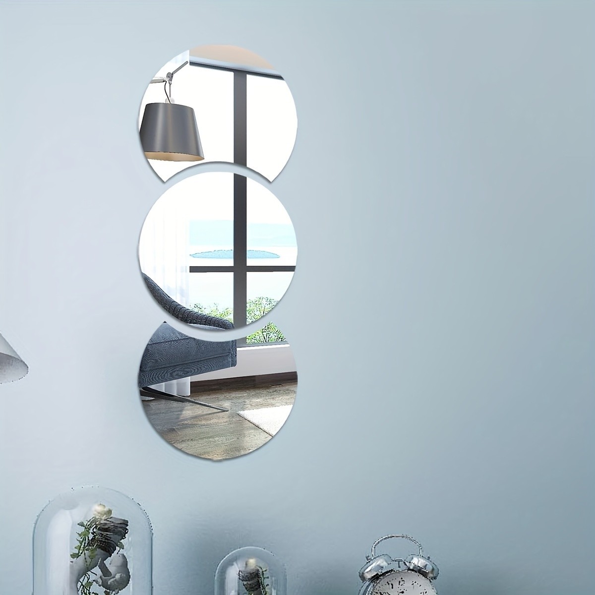 Vertical Stacked Round Mirror Decal Lightweight Safe Modern Living Room Wall Art