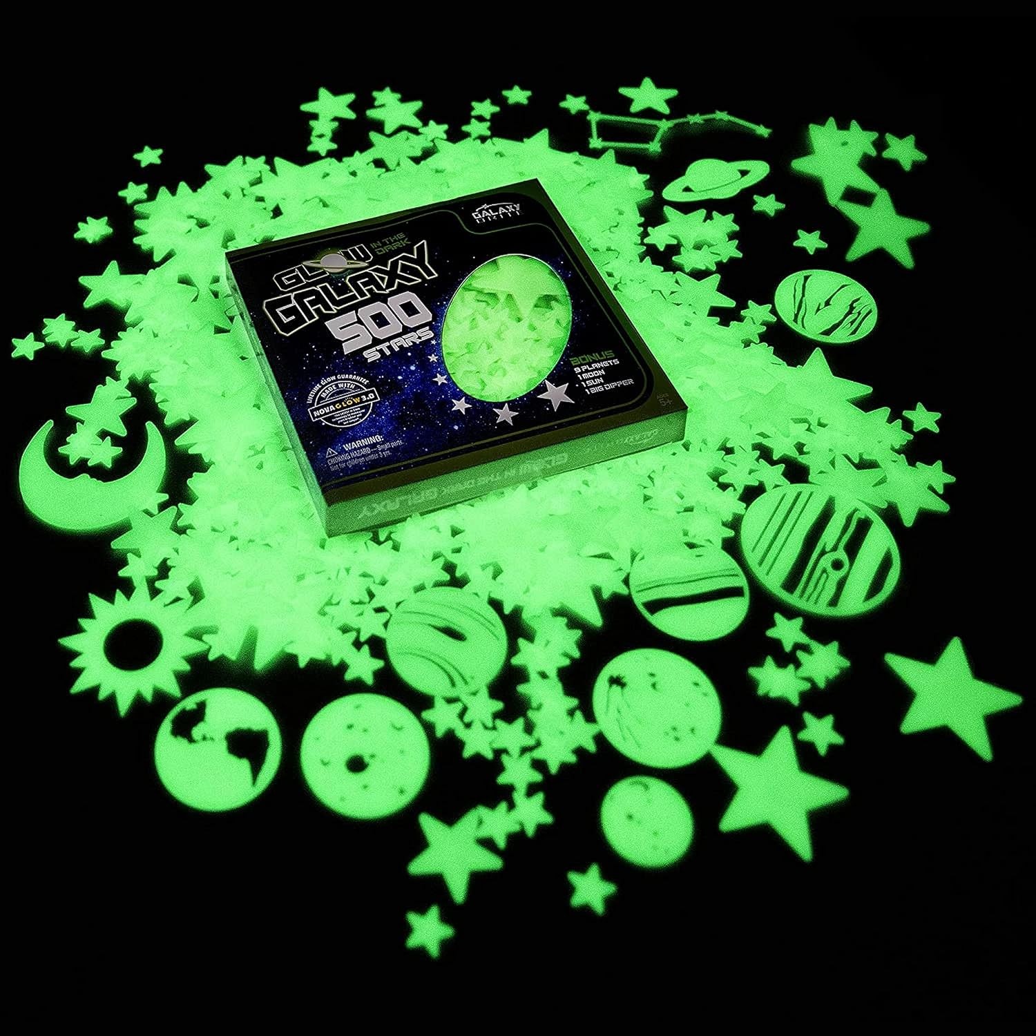 Glow in the Dark Stars for Ceiling, 500-Count, Largest Ceiling Glow Stars Assort