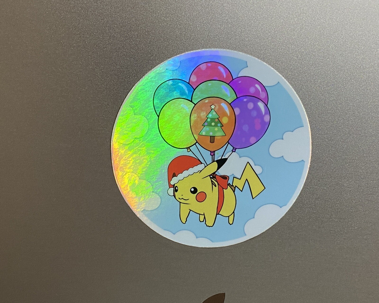 Flying Santa Hat Pikachu – Sticker Holographic Pokemon Decal Rainbow Holo
