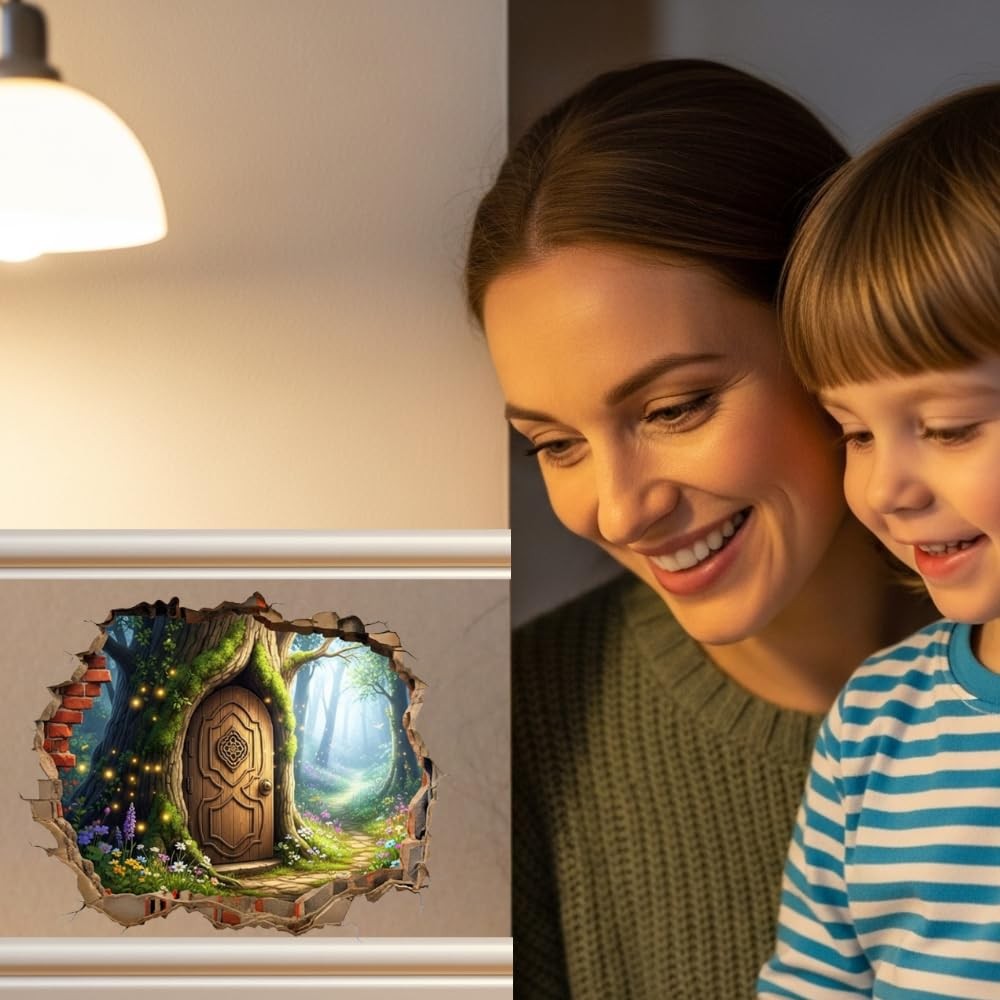 Tree Fairy Door Wall Decal, Removable Wall Sticker (Fantasy Tree)