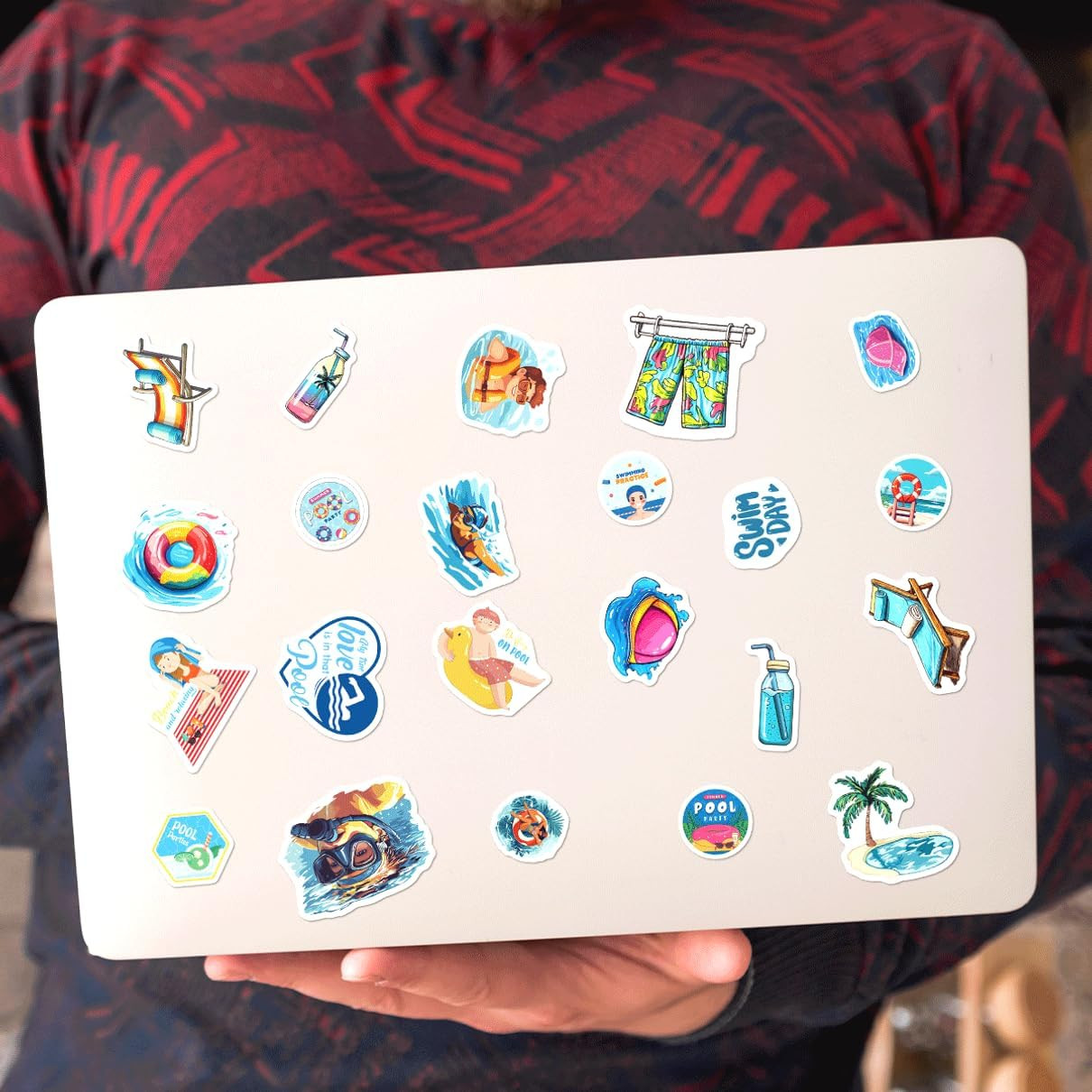 Summer Beach Pool Stickers Pack Vinyl Waterproof for Water Bottles Laptops Journ