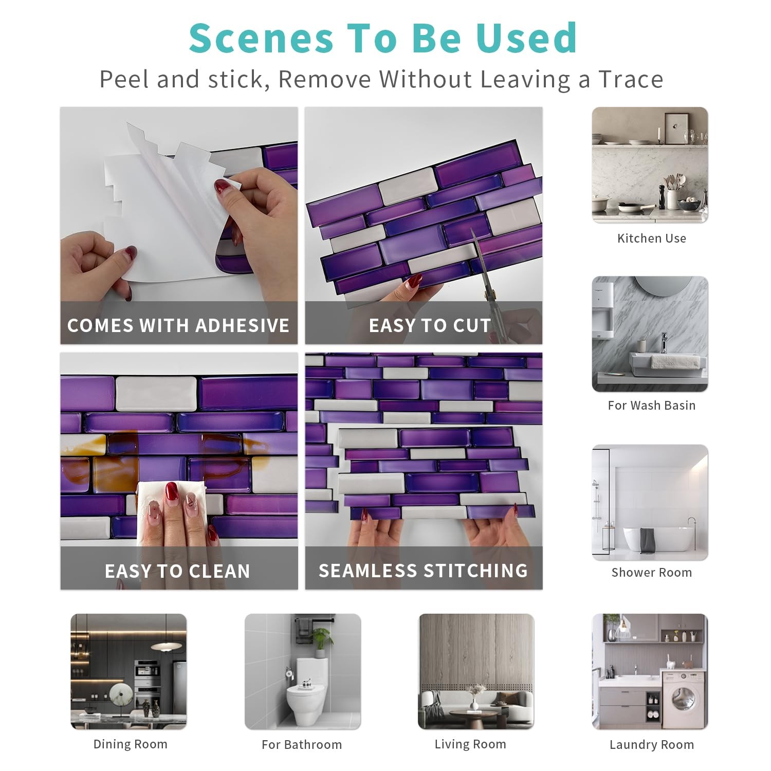 Peel and Stick Backsplash Tile Stickers, 24pcs, 9.68 x 4.72 inch