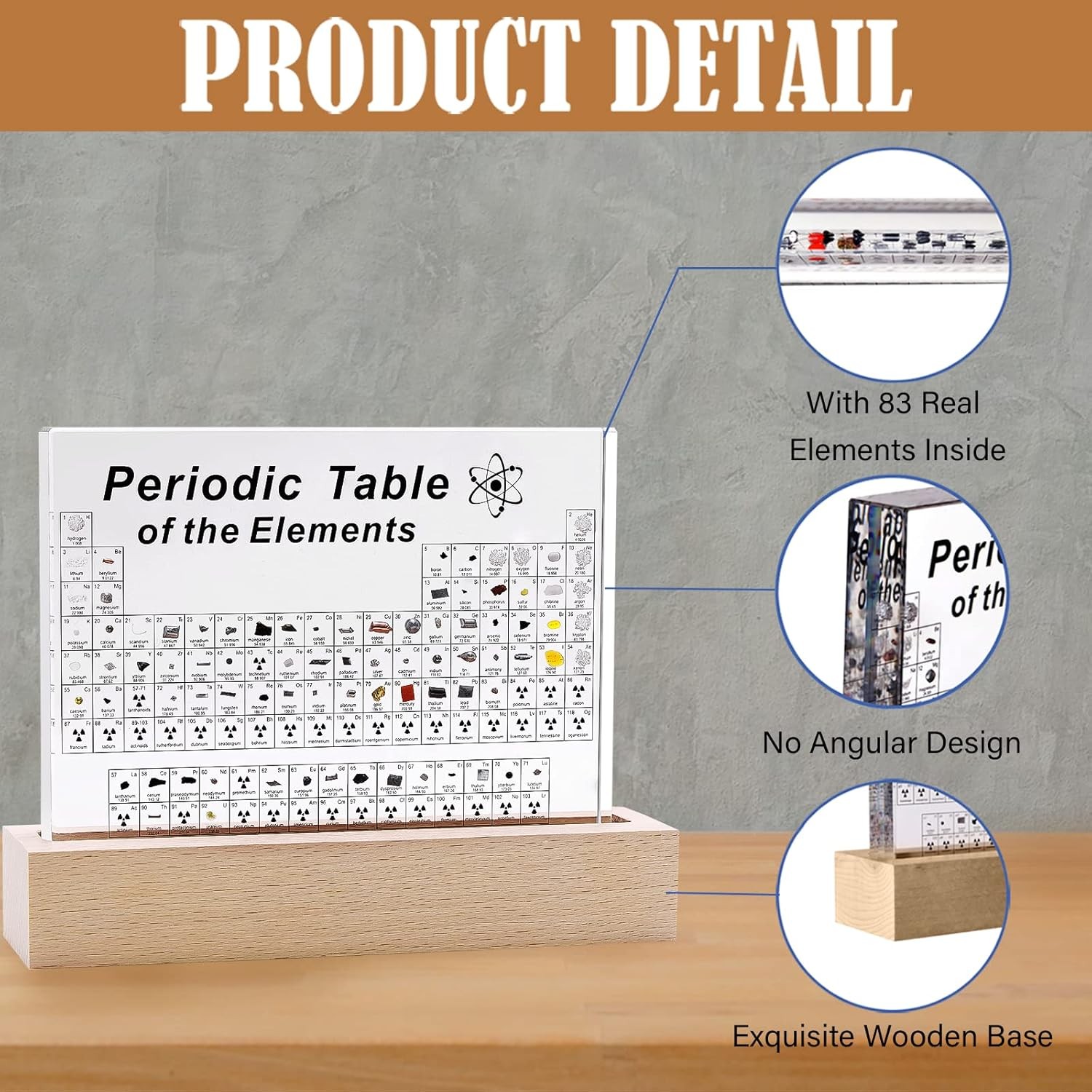 Periodic Table with 83 Real Elements Inside, Acrylic Periodic Table of Chemical