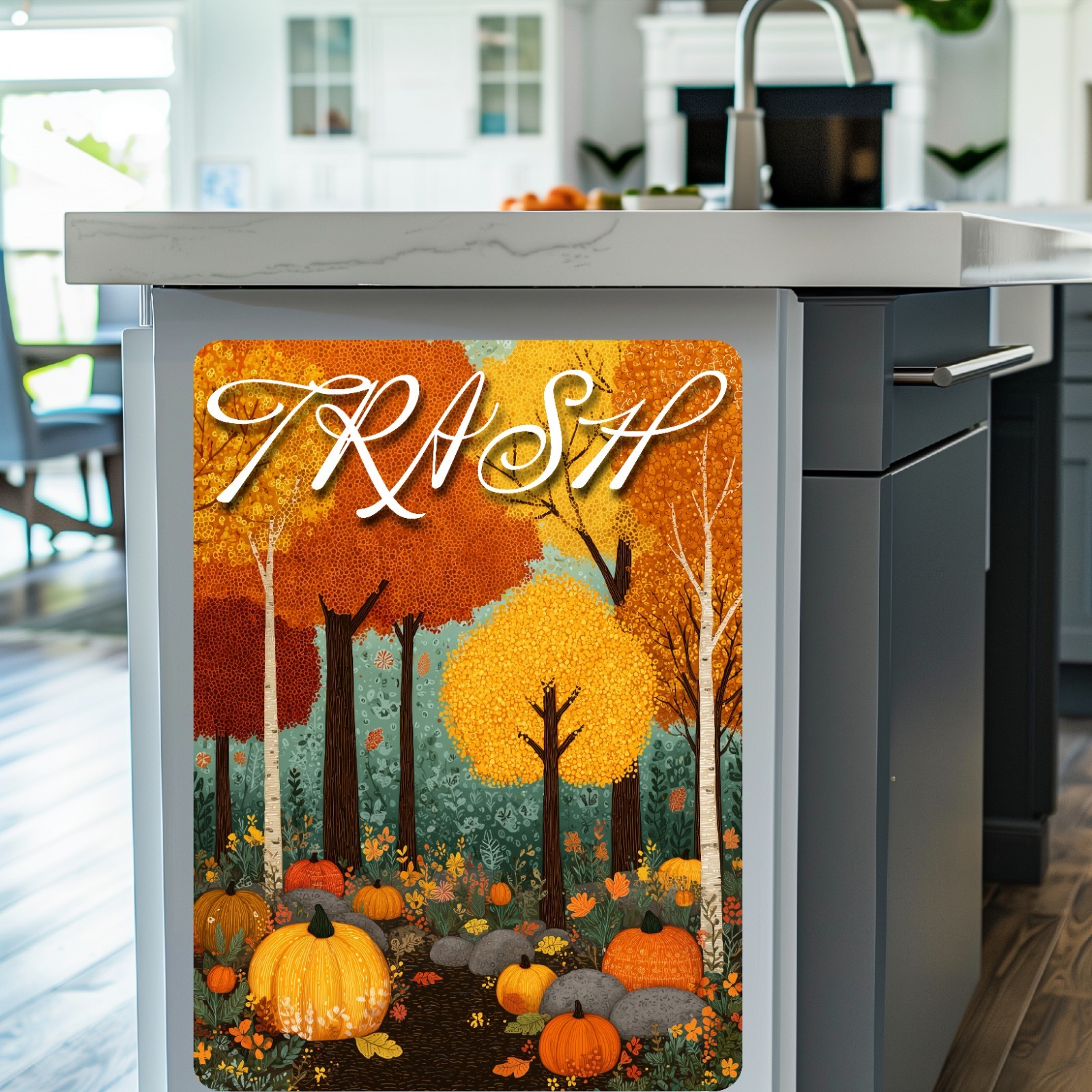 Autumn Trees Trash Can Fabric Decal Protective Wall Guard Sticker Kitchen