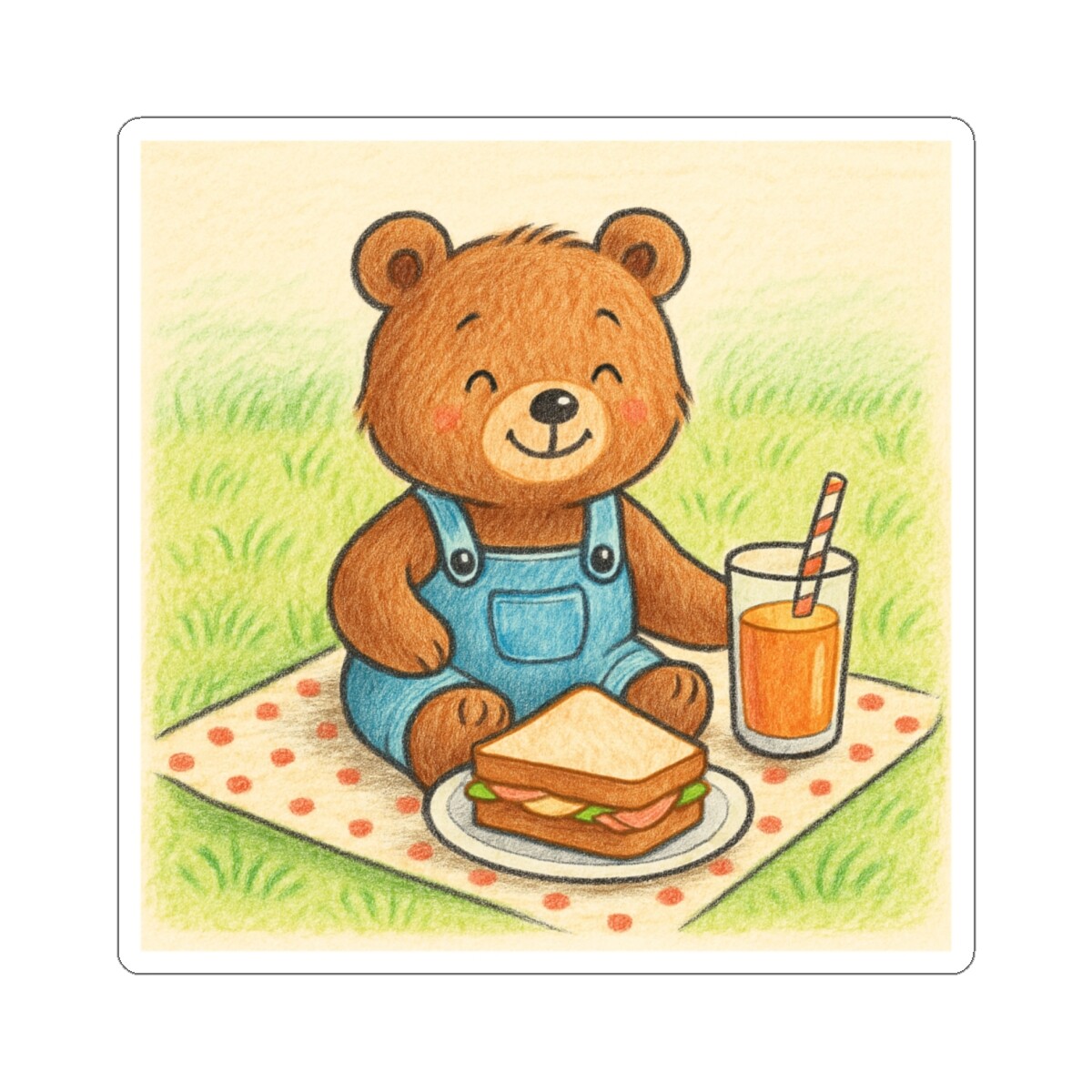 Sticker Adorable Cute Bear Picnic Scene Animal Art 2×2 3×3 4×4 6×6