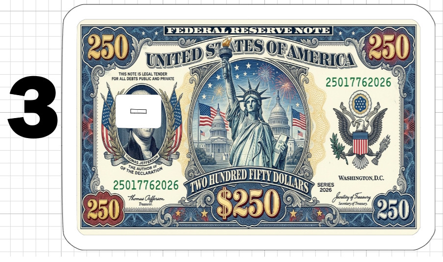 250 Dollar Bill Credit Debit Gift Card Skin ATM Sticker America USA Birthday US