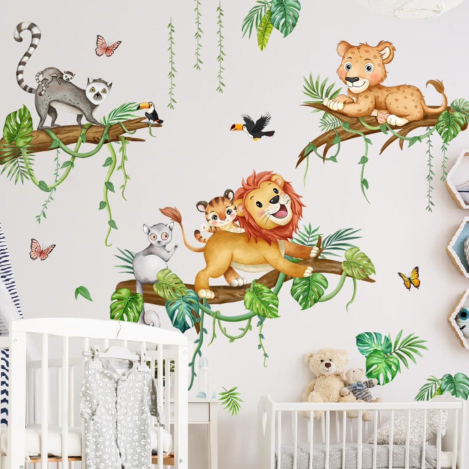 Jungle Animals Wall Stickers Safari Animals on The Tree Branches Wall Decals …