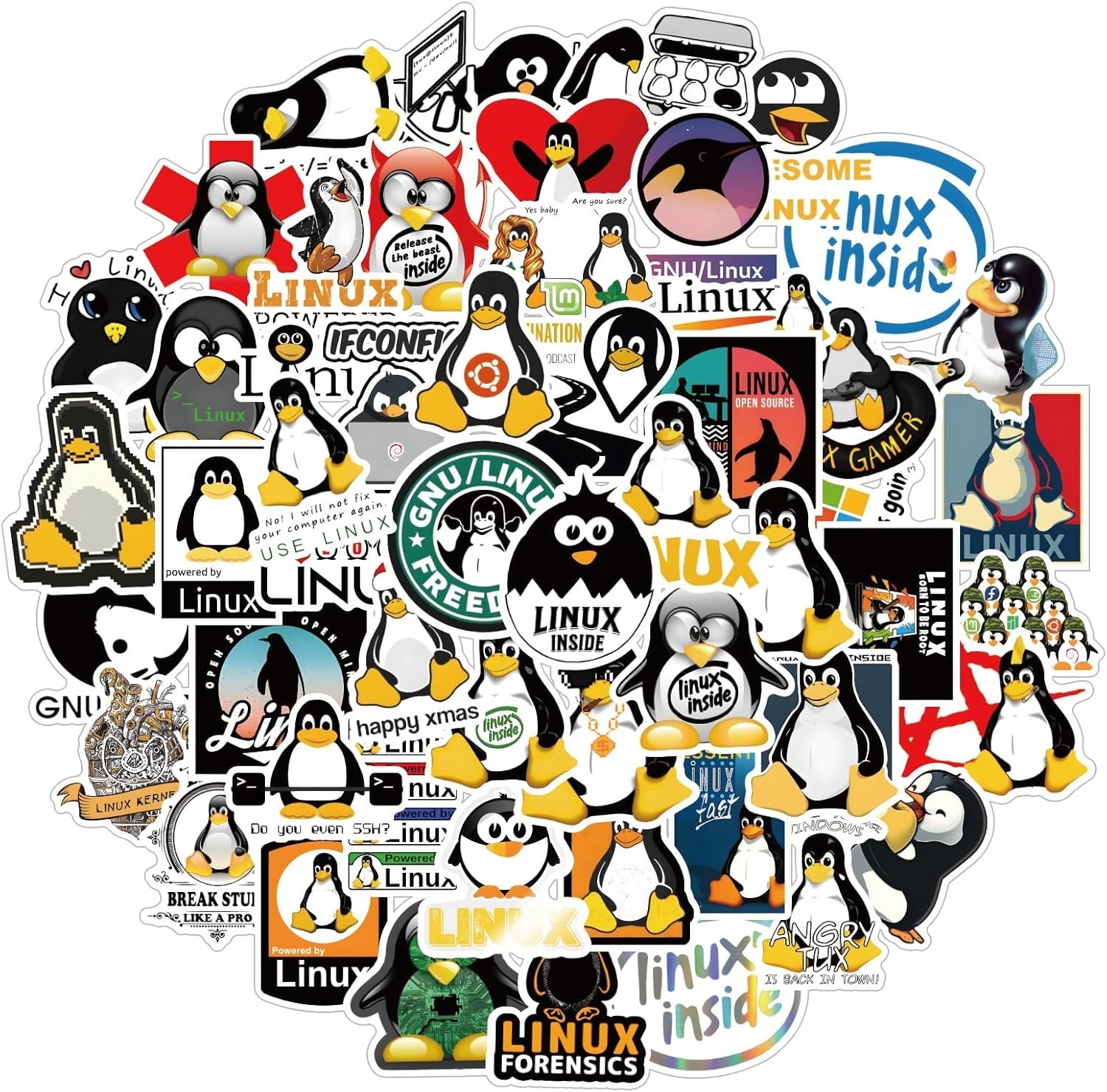 Linux Stickers 62pcs Work Decals Aesthetic Waterproof Vinyl Pack Stickers Bottle