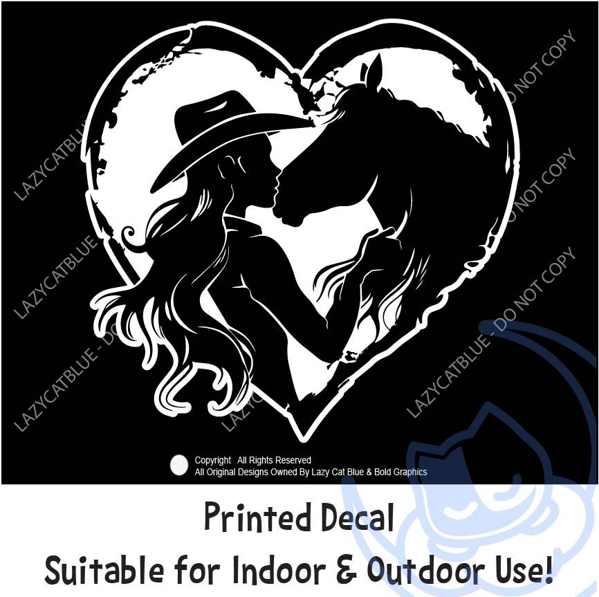 Cowgirl Kissing Horse Heart Decal Sticker Girl Country Life Western Farm Love