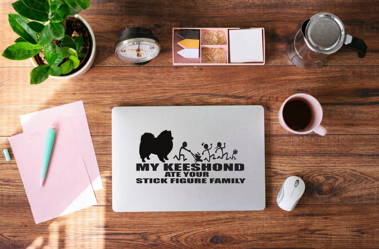 Keeshond Sticker: 'My Dog Ate Your Stick Figure Family' Decal #9056S