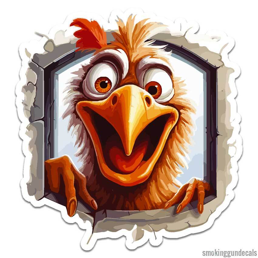 Bird Chicken Funny, Vinyl Decal Sticker, Indoor Outdoor, 3 Sizes, #12044