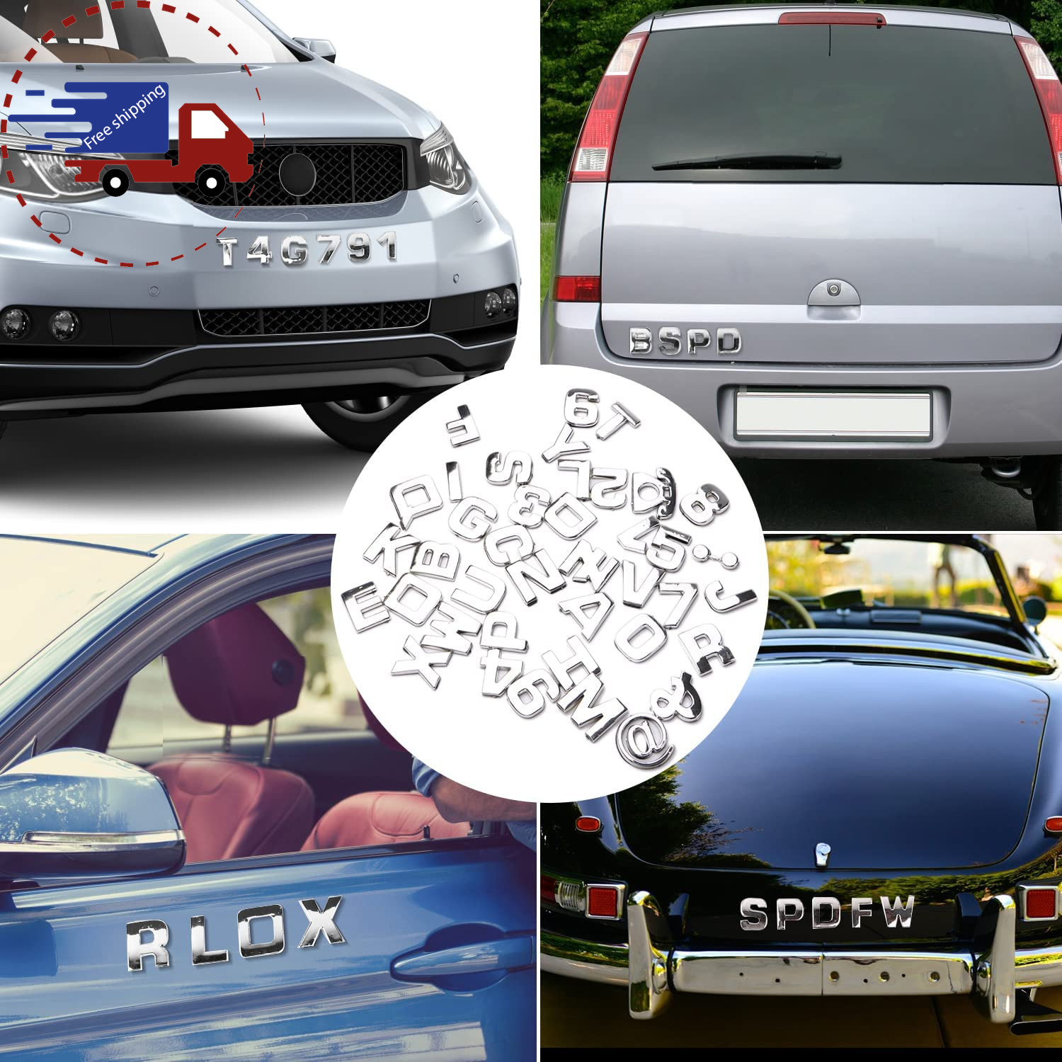 Lamoutor 40Pcs Car Emblem Letters Sticker DIY 3D Chrome Number Symbol Badge Deca