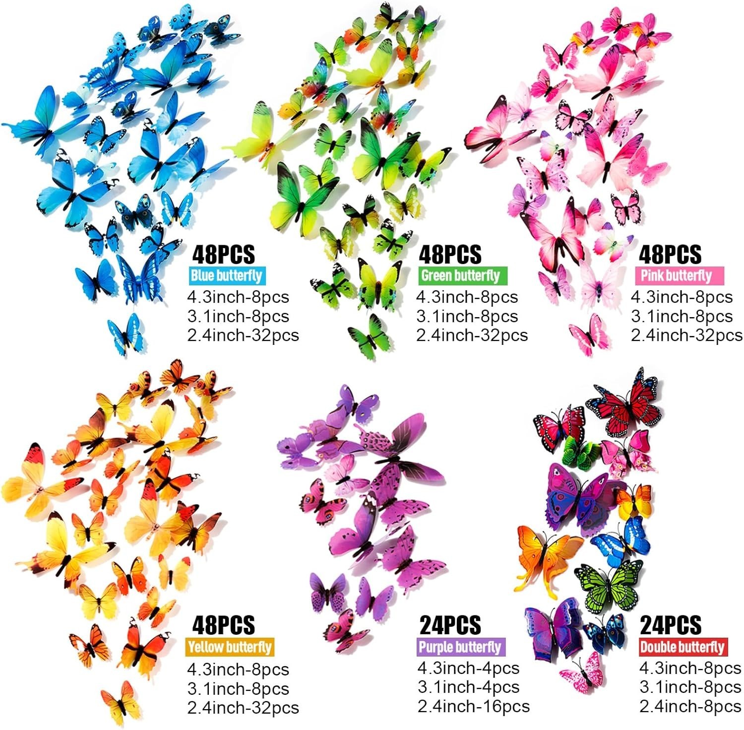 240Pcs Colorful Butterfly Wall Stickers Set