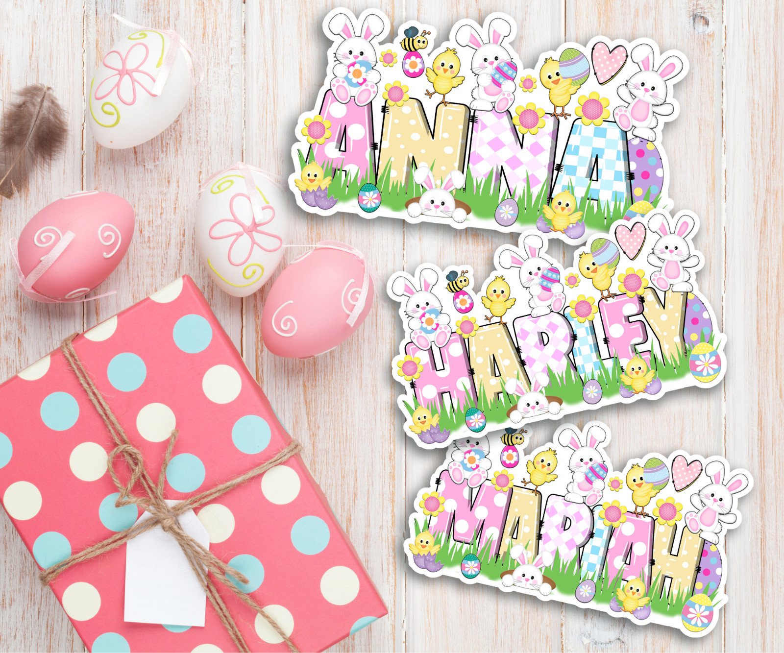Custom Easter Name Sticker Waterproof Gift Water Bottle Laptop Tumbler Label