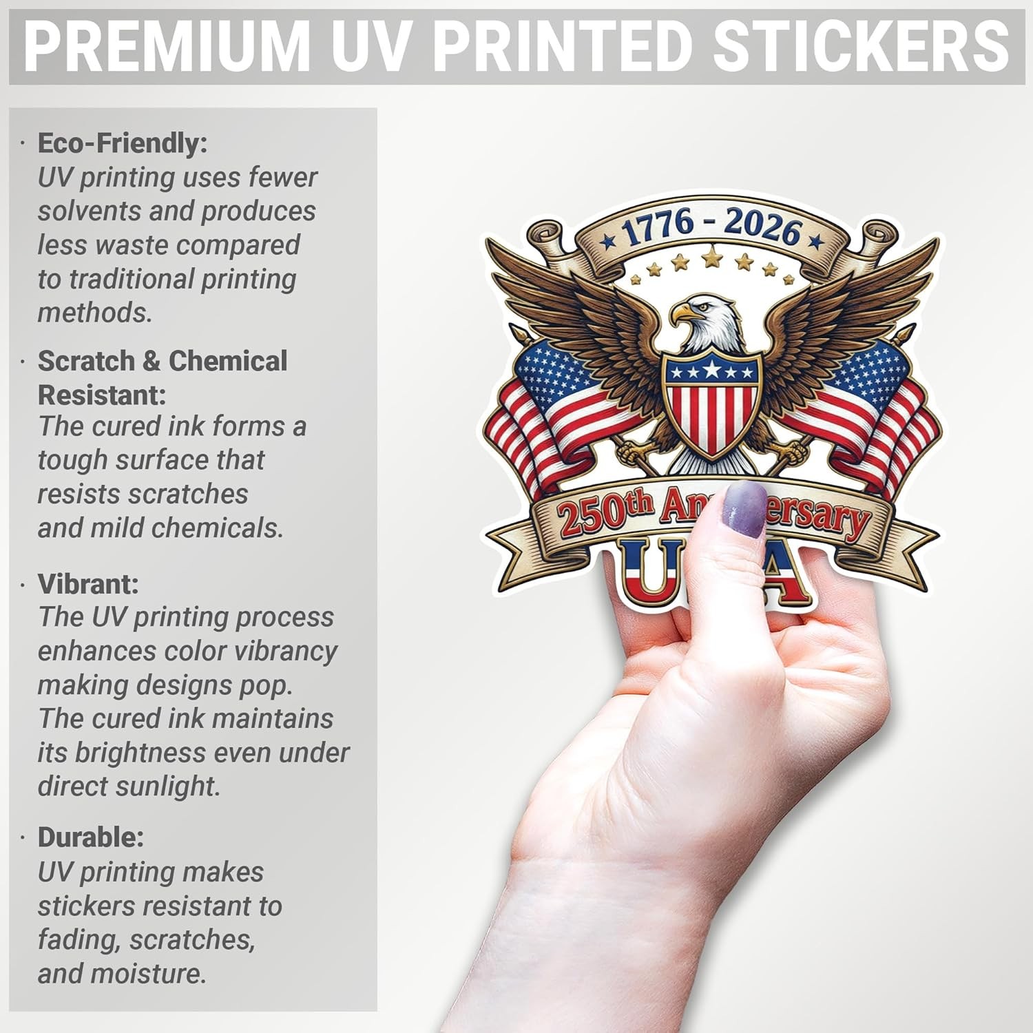 250th Anniversary USA Sticker 3 Pack – 1776-2026 Patriotic Eagle Vinyl Decal f
