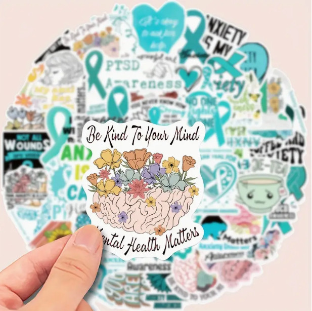 50pcs Anxiety Awareness Mental Health Decoration Stickers Waterproof Stickers