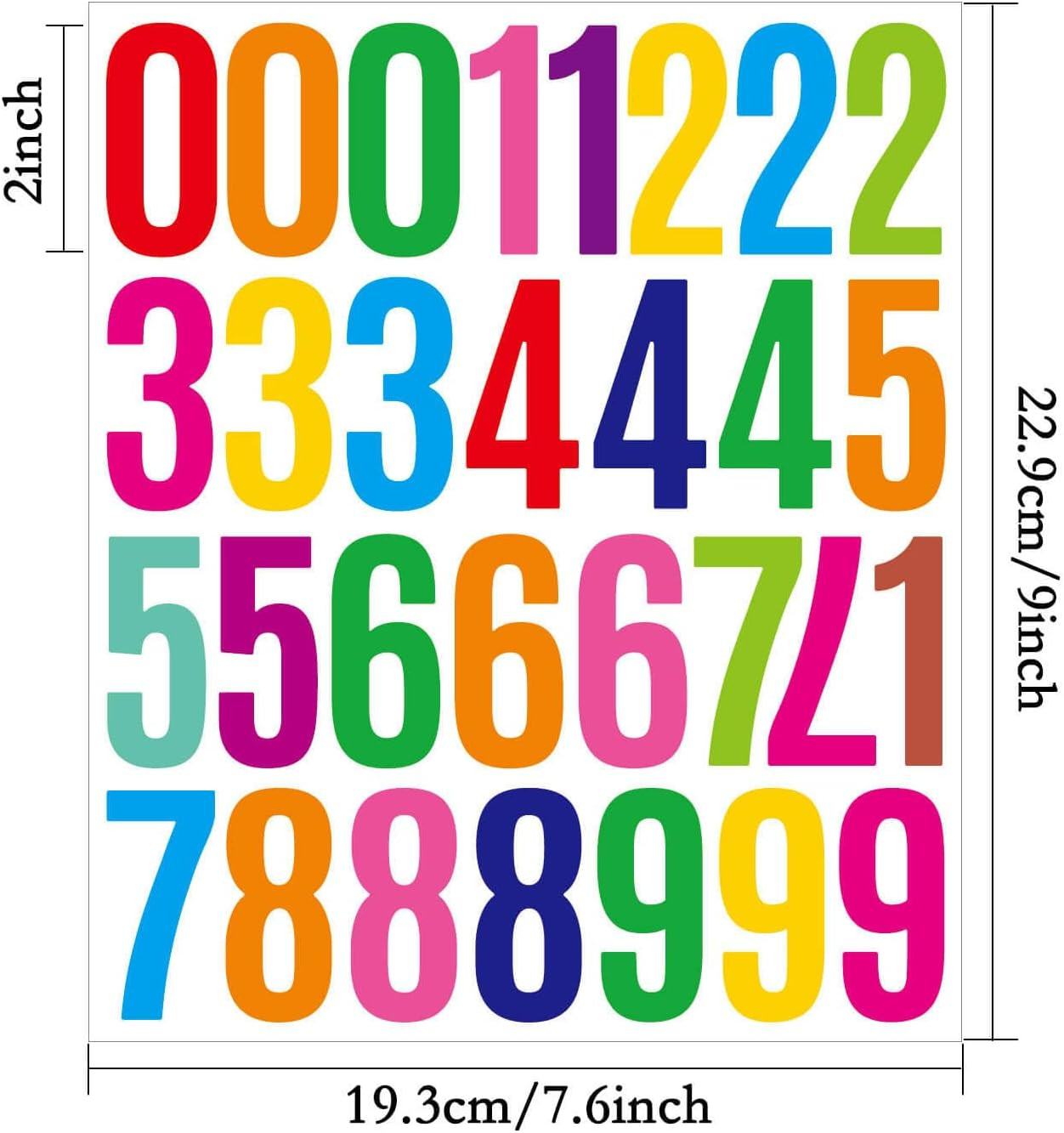 240 Pcs 2 Inch Number Stickers,8 Sheets 0-9 Self-Adhesive Vinyl Waterproof Numbe